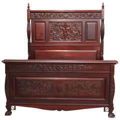 Vintage R. J. Horner Figural Griffin Carved Mahogany Full Bed Frame, circa 1900