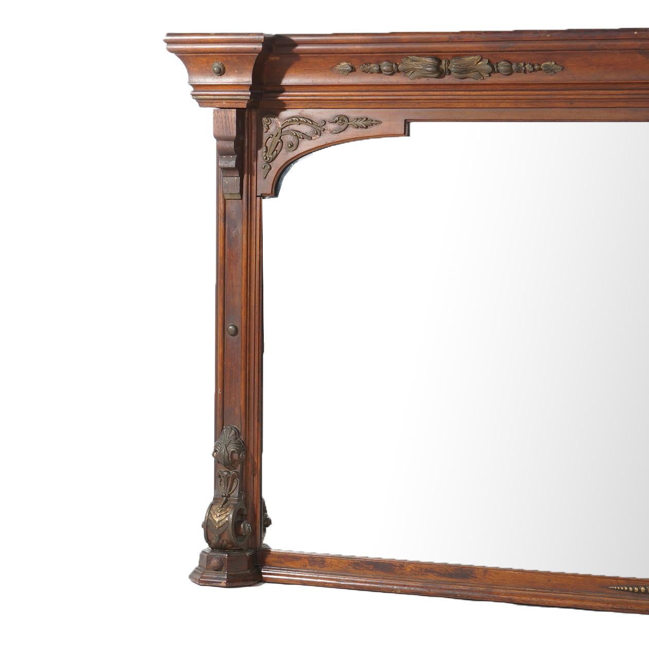 Antique R J Horner Neoclassical Oversized Oak Fireplace Mantle & Mirror C1890 For Sale 10