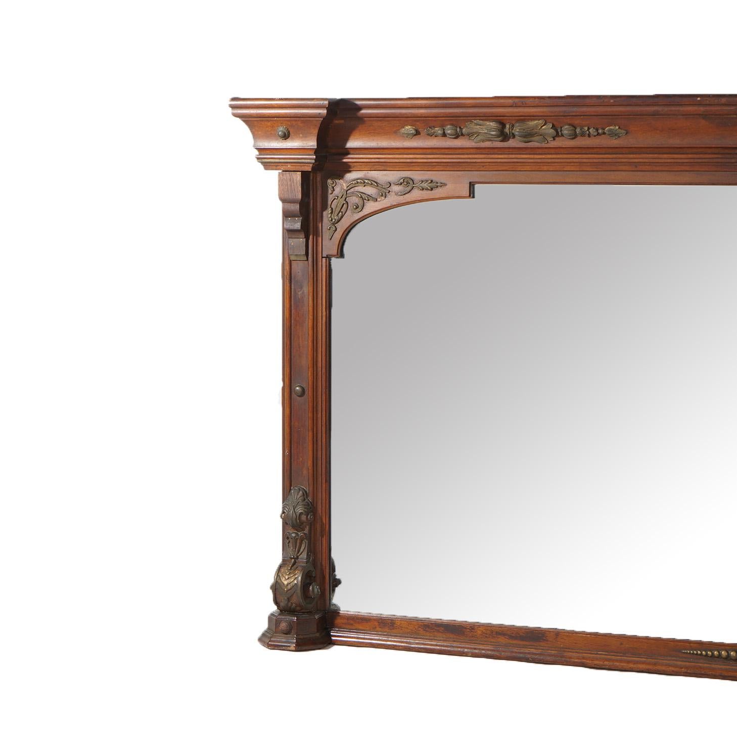 Antique R J Horner Neoclassical Oversized Oak Fireplace Mantle & Mirror C1890 For Sale 11