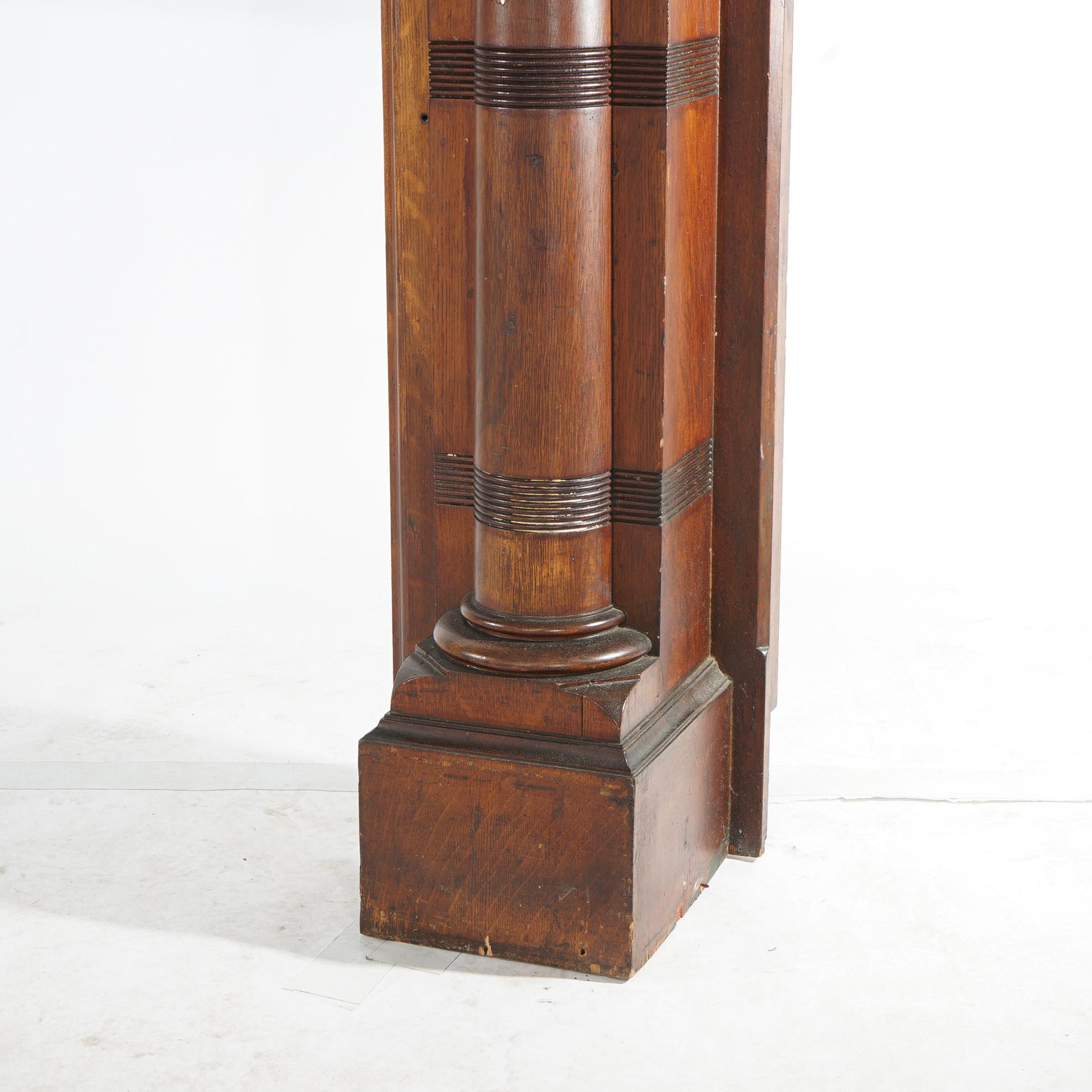 Antique R J Horner Neoclassical Oversized Oak Fireplace Mantle & Mirror C1890 In Good Condition For Sale In Big Flats, NY