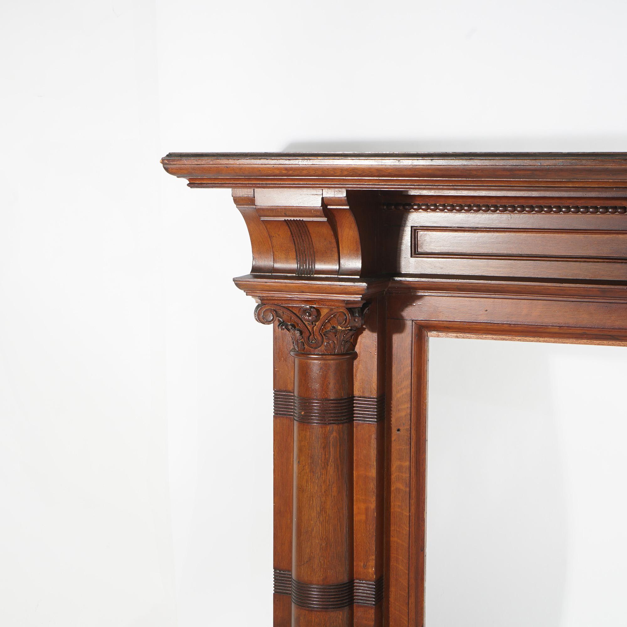 Antique R J Horner Neoclassical Oversized Oak Fireplace Mantle & Mirror C1890 1
