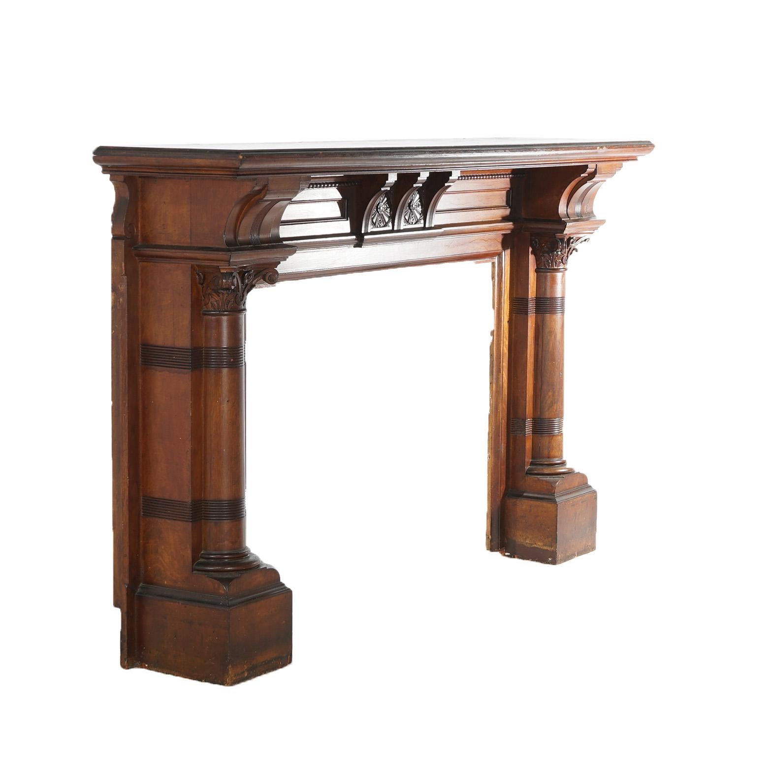 Antique R J Horner Neoclassical Oversized Oak Fireplace Mantle & Mirror C1890 For Sale 5