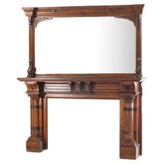 Antique R J Horner Neoclassical Oversized Oak Fireplace Mantle & Mirror C1890