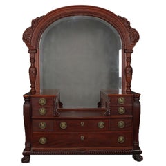 Antique R. J. Horner School Carved Mahogany Drop Center Mirrored Dresser