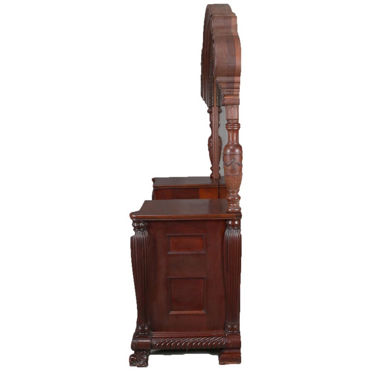 Antique R J Horner School Carved Mahogany Drop Center Mirrored