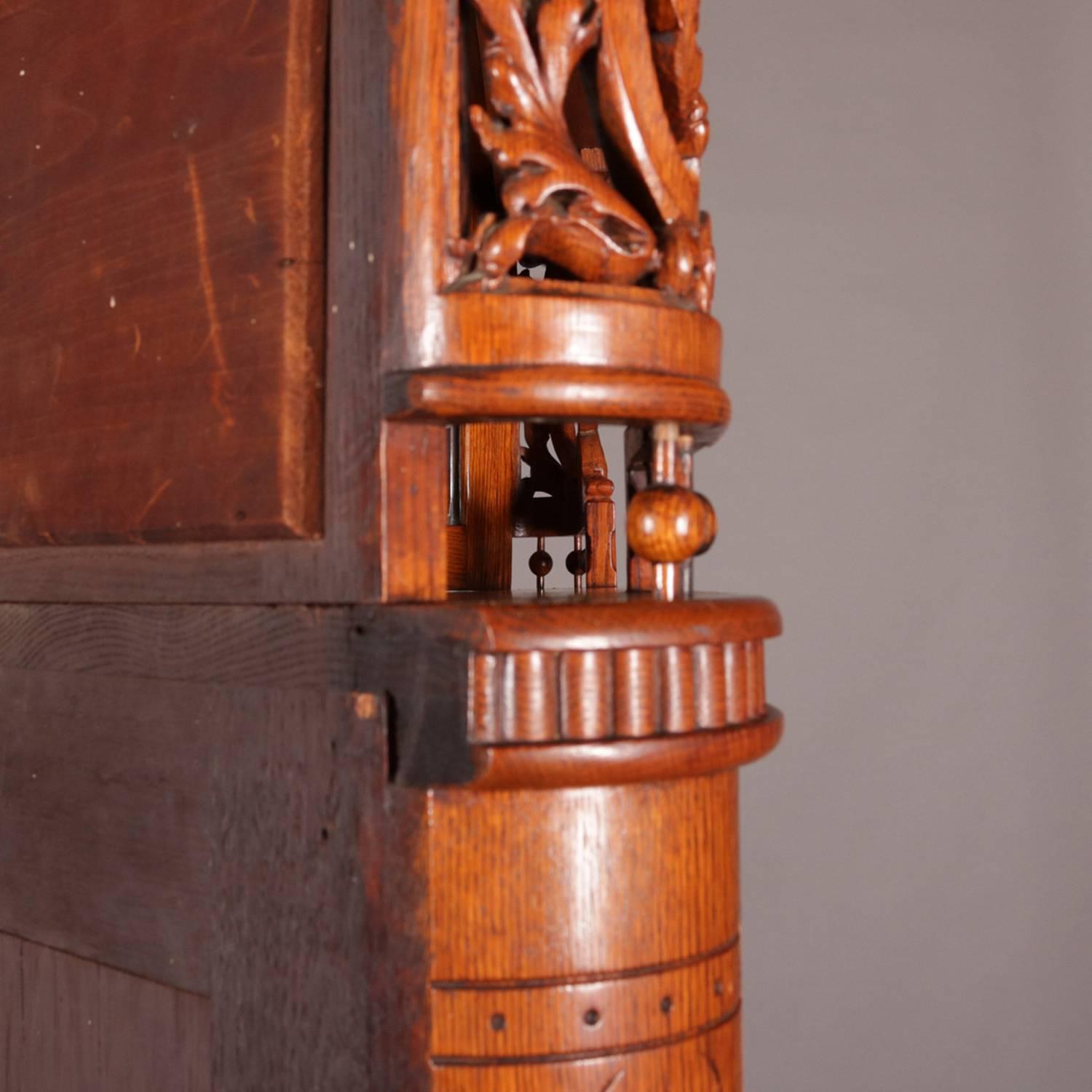 20th Century Antique R. J. Horner School Deeply Carved Stick & Ball Oak Corner China Cabinet For Sale