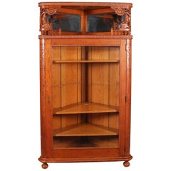 Antique R. J. Horner School Deeply Carved Stick & Ball Oak Corner China Cabinet