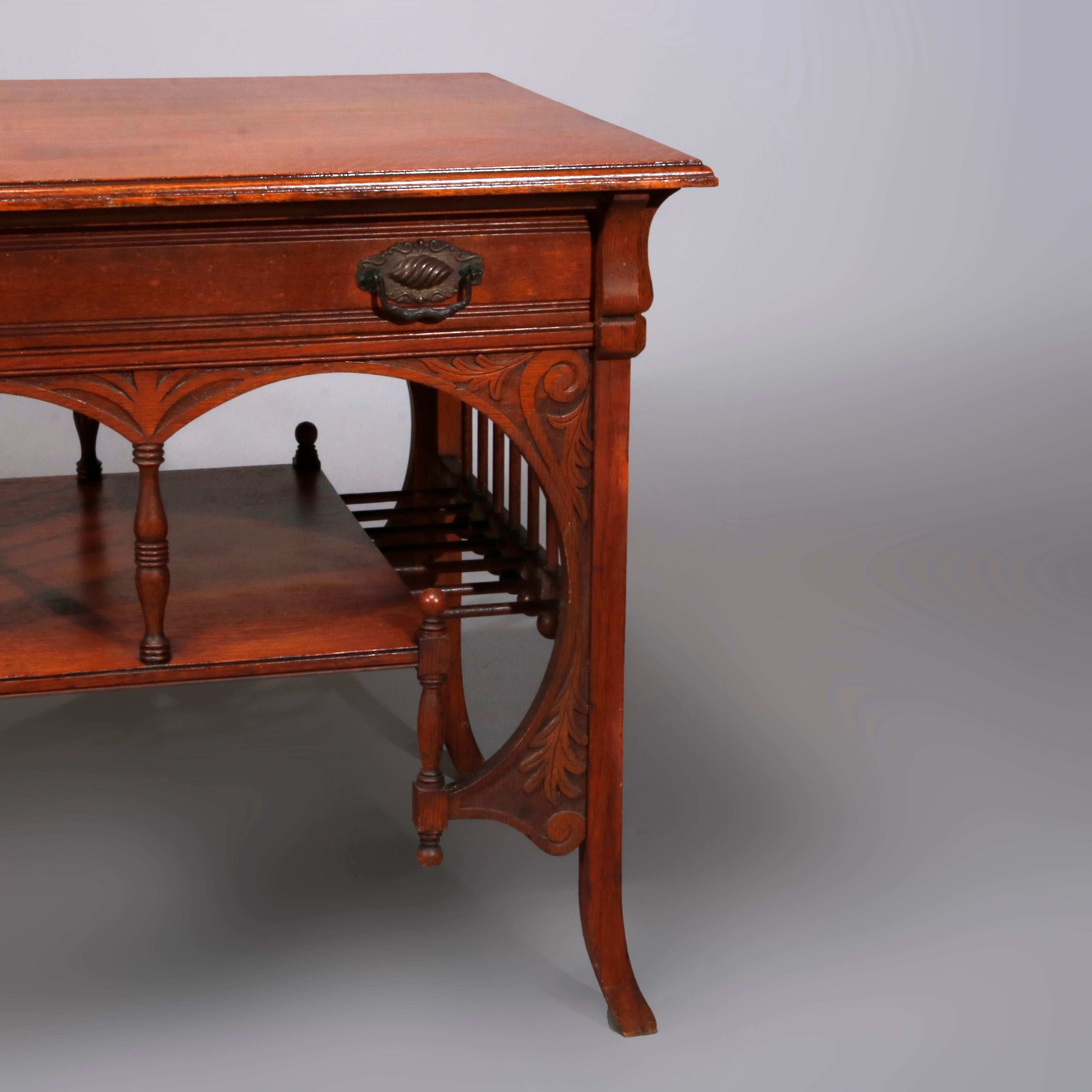 Antique R J Horner School Oak Stick and Ball Library Table, circa 1890 3