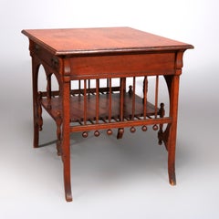 Antique R J Horner School Oak Stick and Ball Library Table, circa 1890
