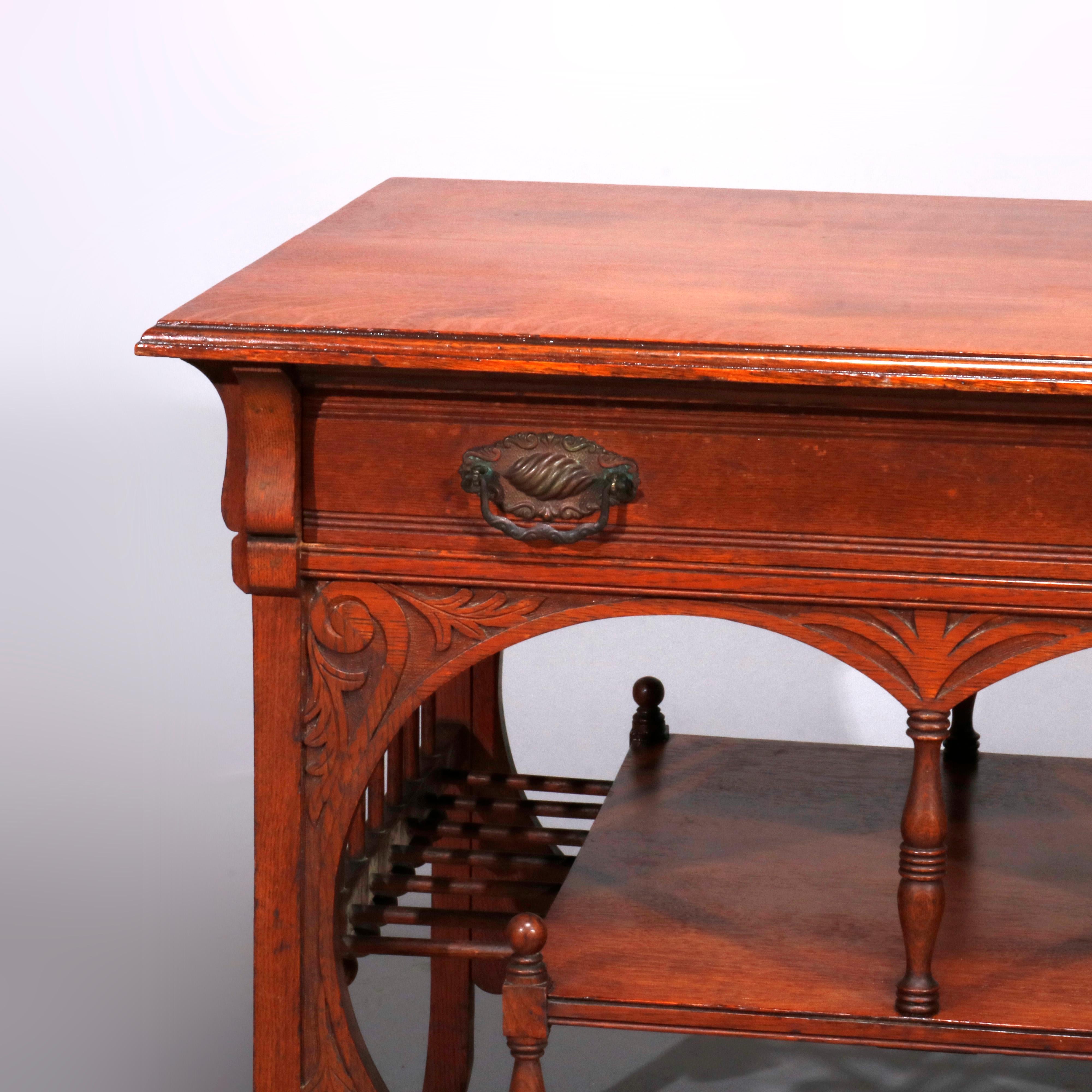 Arts and Crafts Antique R J Horner School Oak Stick and Ball Library Table, circa 1890