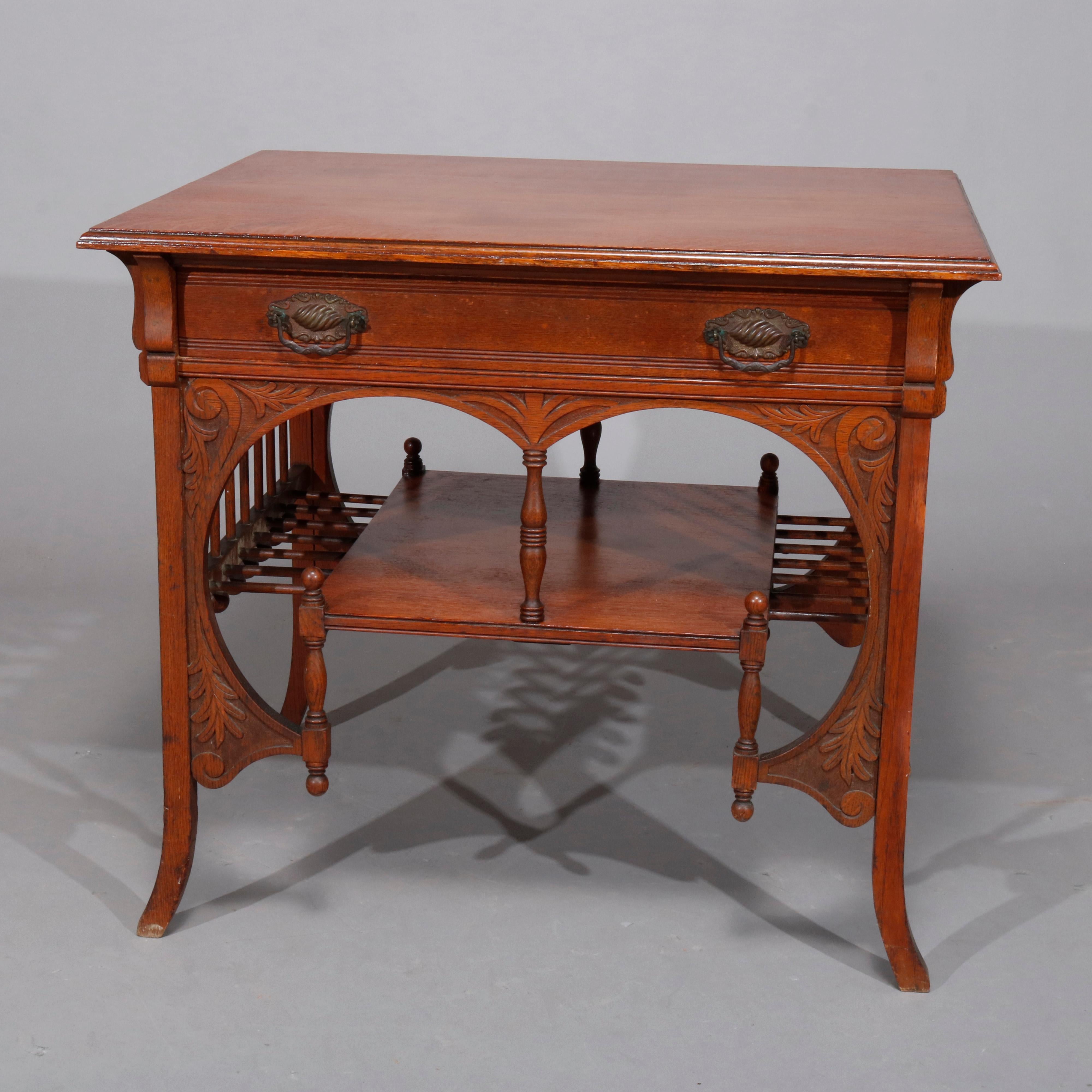 American Antique R J Horner School Oak Stick and Ball Library Table, circa 1890
