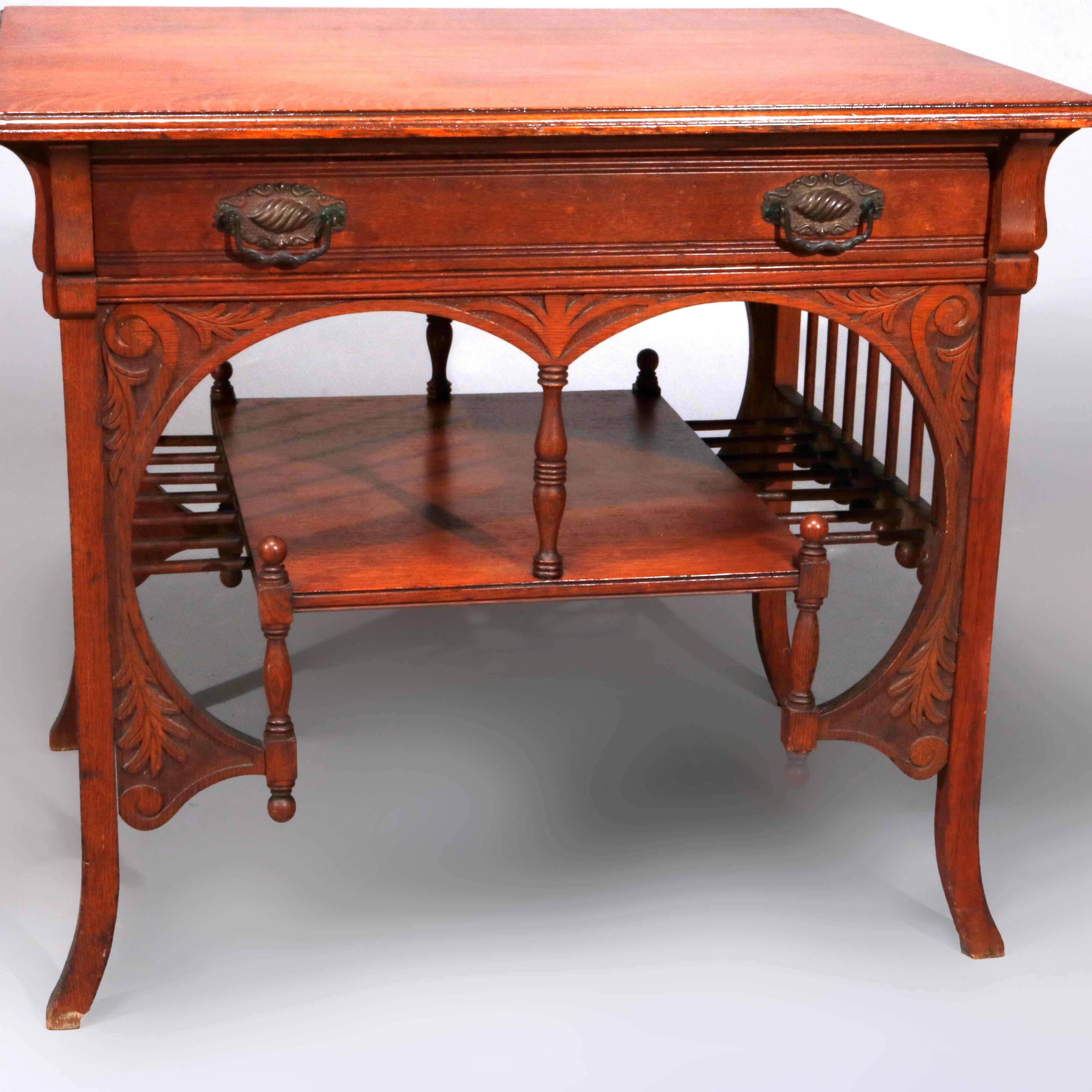 19th Century Antique R J Horner School Oak Stick and Ball Library Table, circa 1890