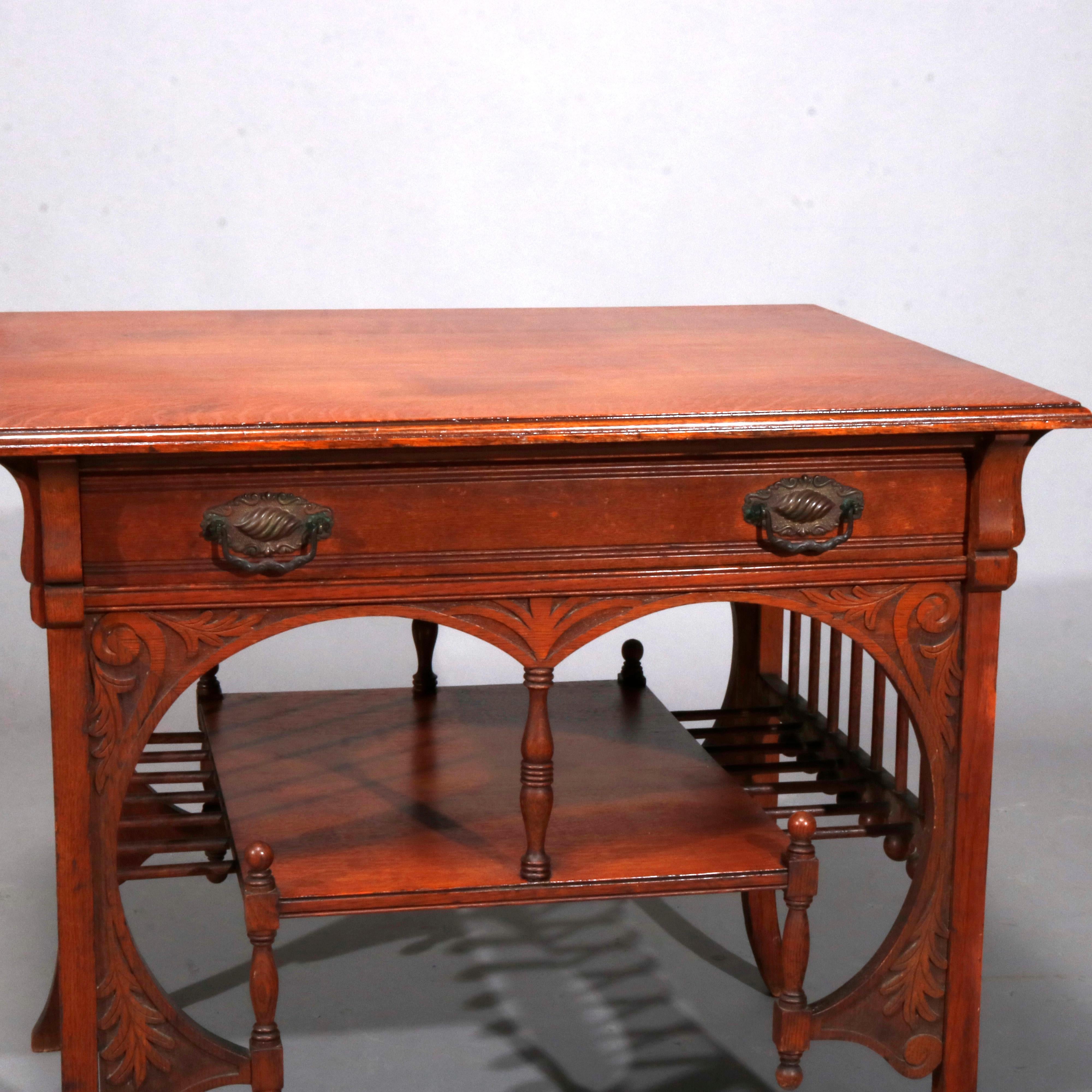 Antique R J Horner School Oak Stick and Ball Library Table, circa 1890 1