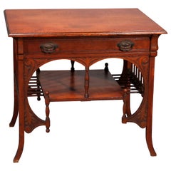 Antique R J Horner School Oak Stick and Ball Library Table, circa 1890