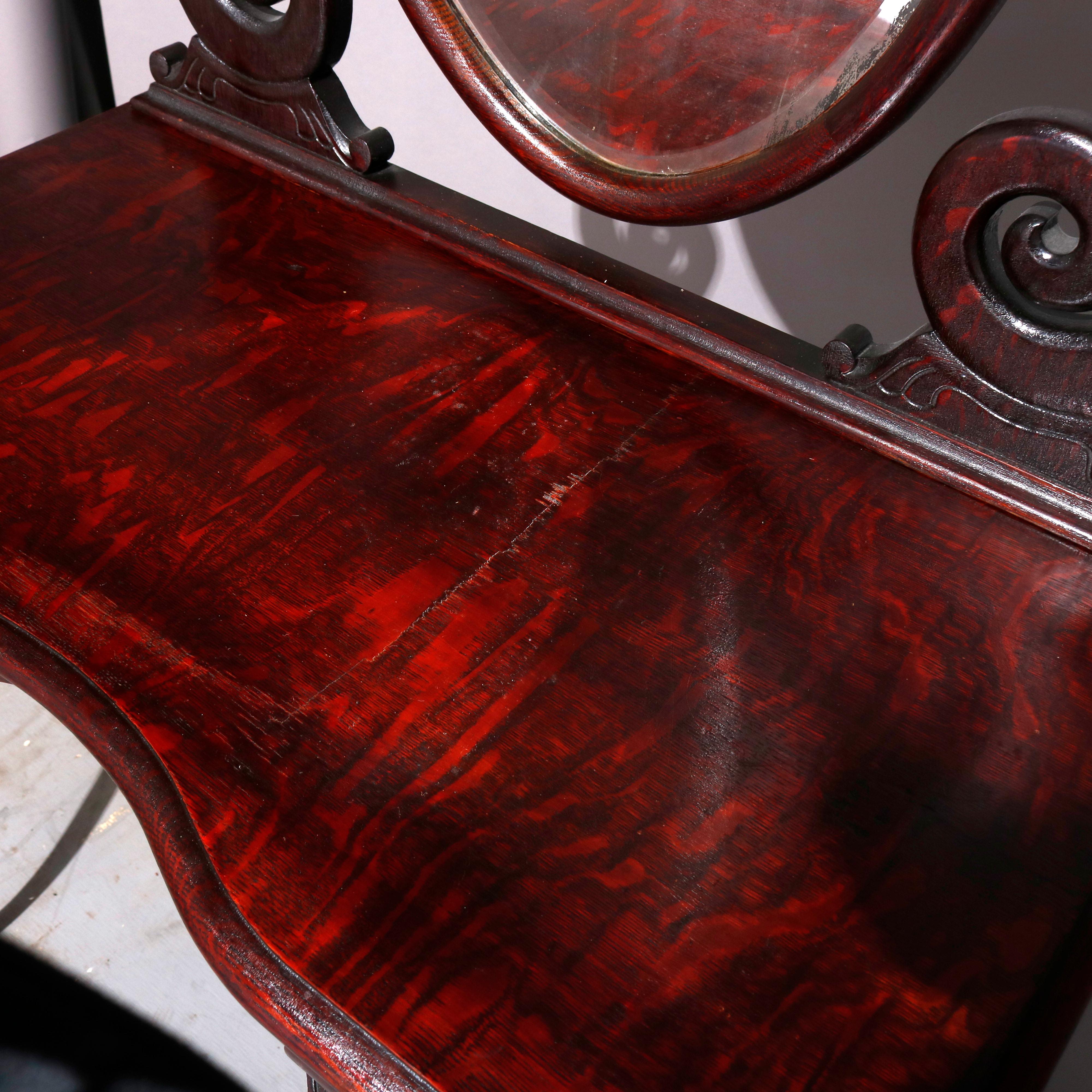 Antique R. J. Horner Style Carved Oak Dressing Table with Beveled Mirror 5