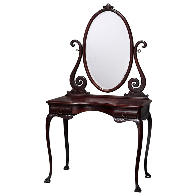 Coiffeuse Ancienne En Acajou Avec Miroir – Style Vintage, Adulte, Occasion