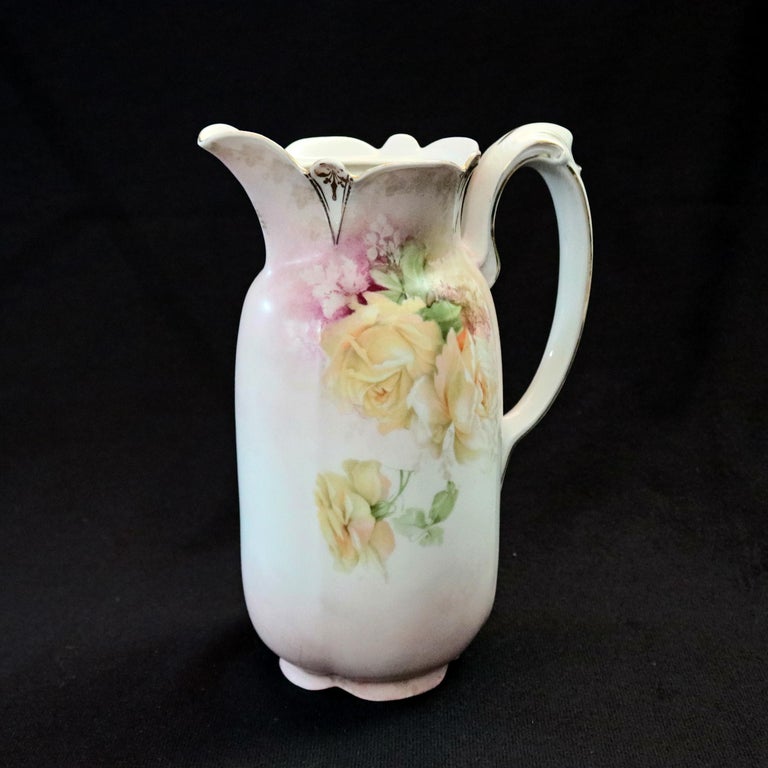 Antique R. S. Prussia Rose Floral Hand Painted Porcelain Lidded Pitcher ...