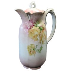 Antique R. S. Prussia Rose Floral Hand Painted Porcelain Lidded Pitcher