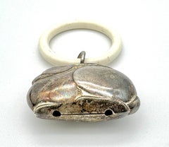 Antique Rabbit Baby Rattle Signed WMF Silver Plate Celluloid