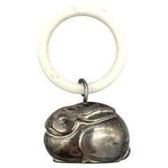 Antikes Babyrattle aus Kaninchen, signiert WMF, versilbert, Zelluloid, Zelluloid