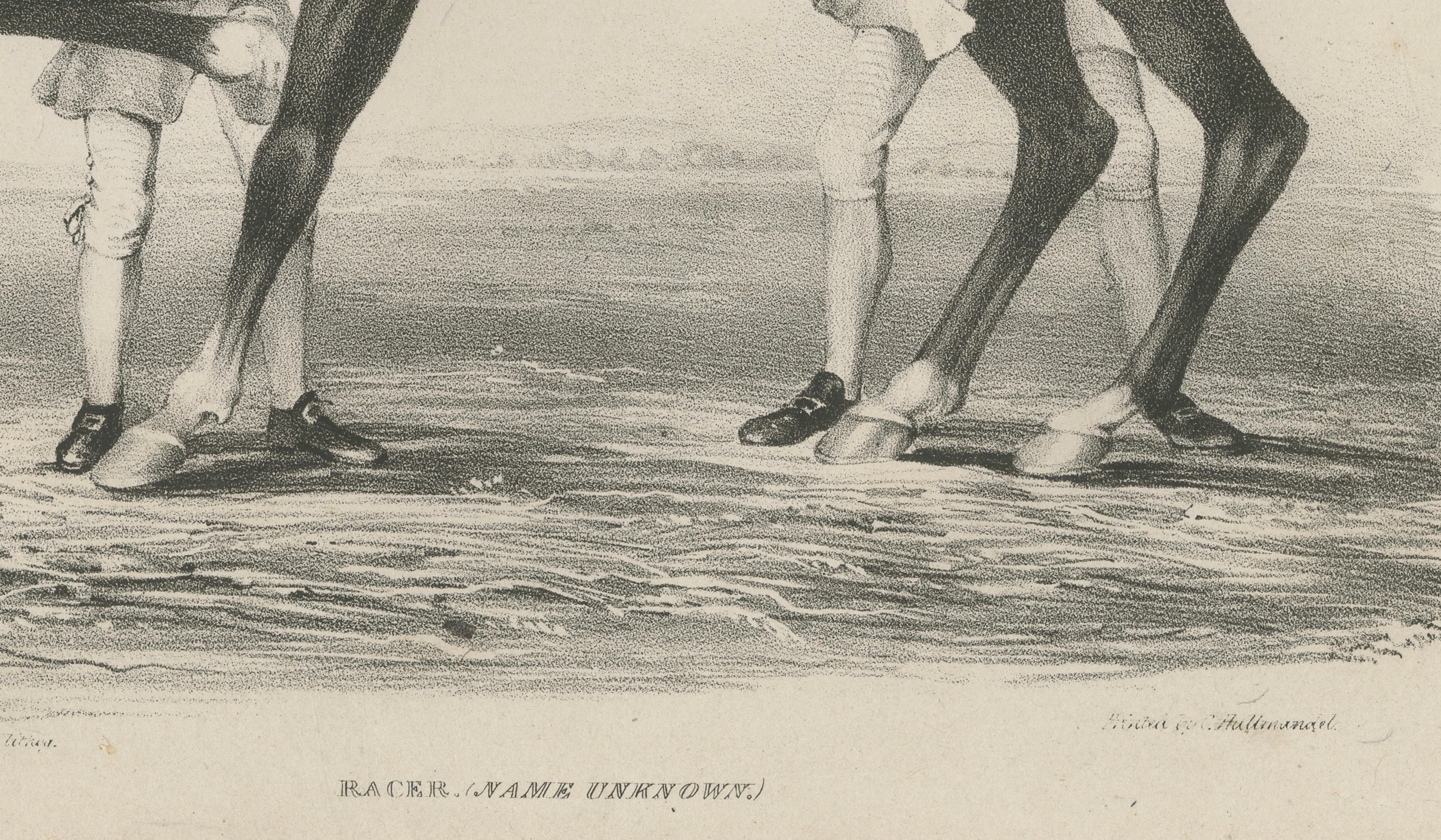 Antique Racehorse Training Scene, Hullmandel Sporting Lithograph c.1840