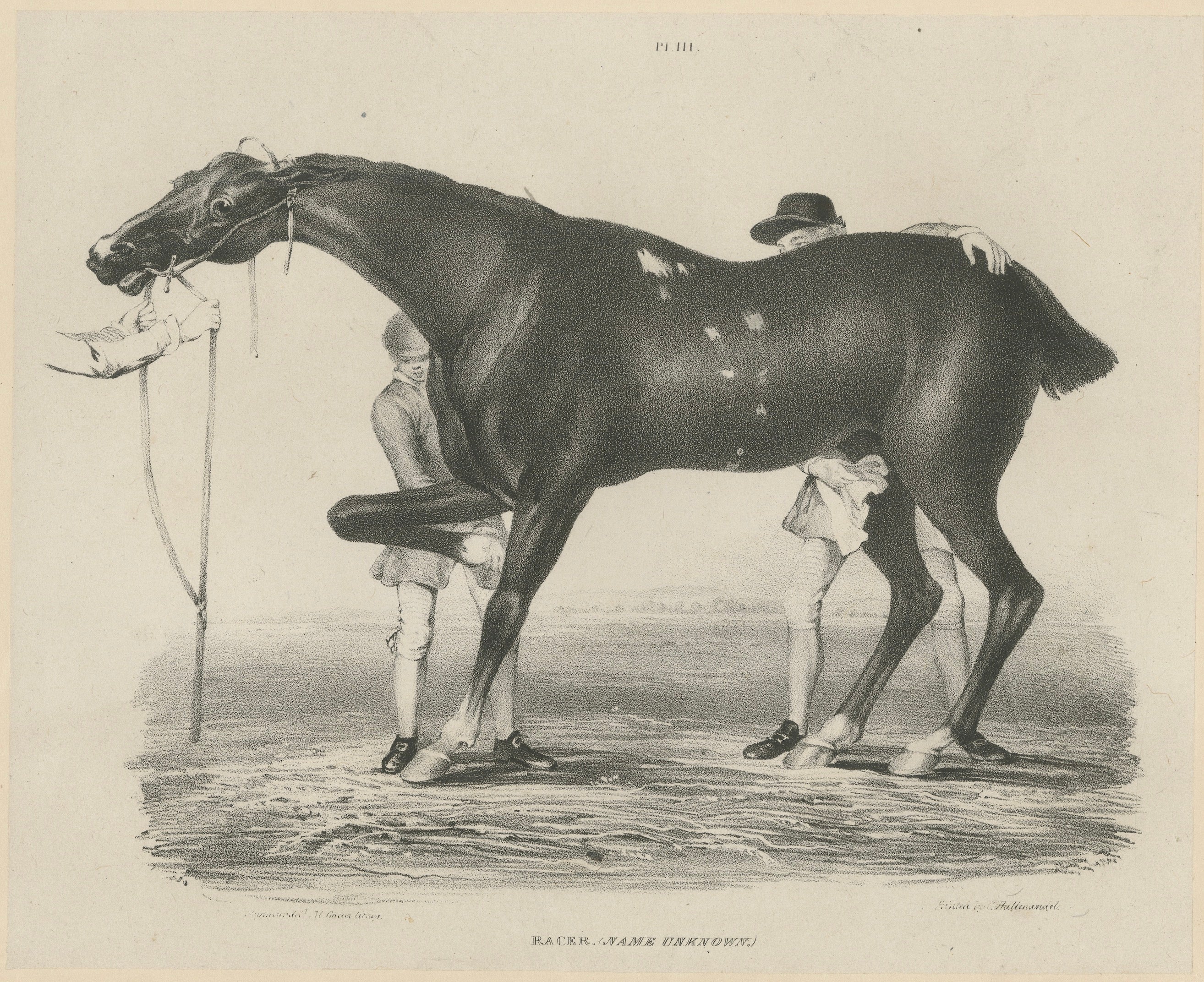 Antike Rennpferd-Trainings-Szene, Hullmandel Sporting Lithographie um 1840 im Angebot
