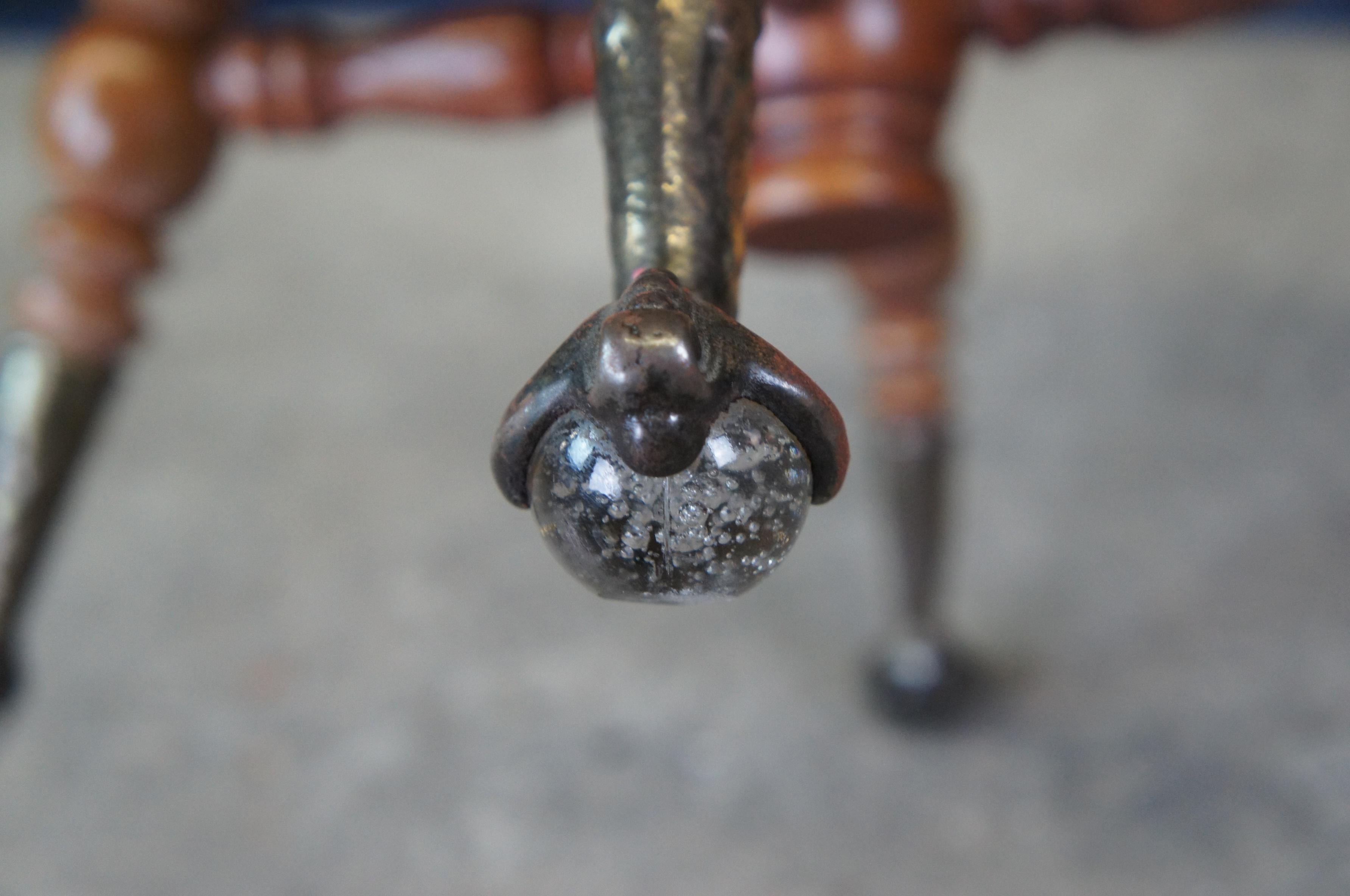 Antique Racine Mfg Victorian Piano Organ Vanity Stool Glass Ball & Claw Feet 4