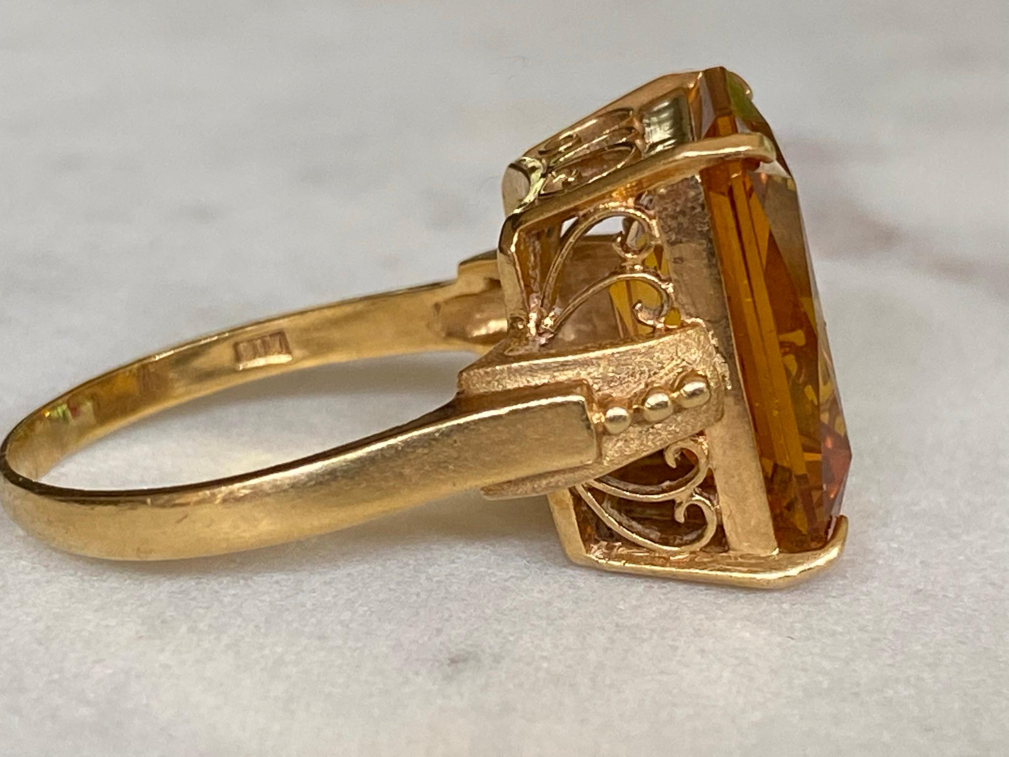 Victorian Antique Radiant Cut Natural Orange Citrine Cocktail Ring 