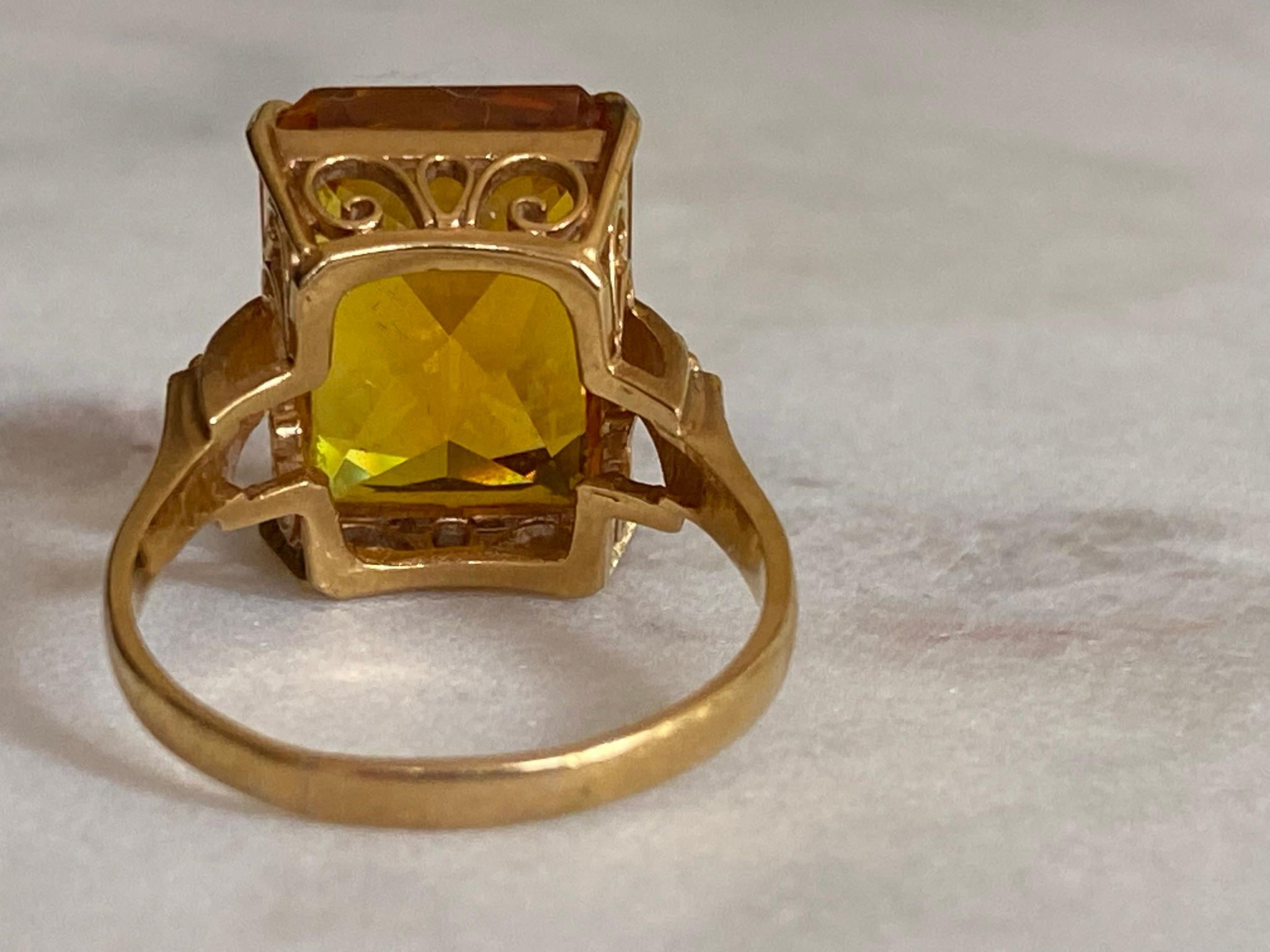Women's Antique Radiant Cut Natural Orange Citrine Cocktail Ring 