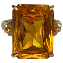 Antique Radiant Cut Natural Orange Citrine Cocktail Ring