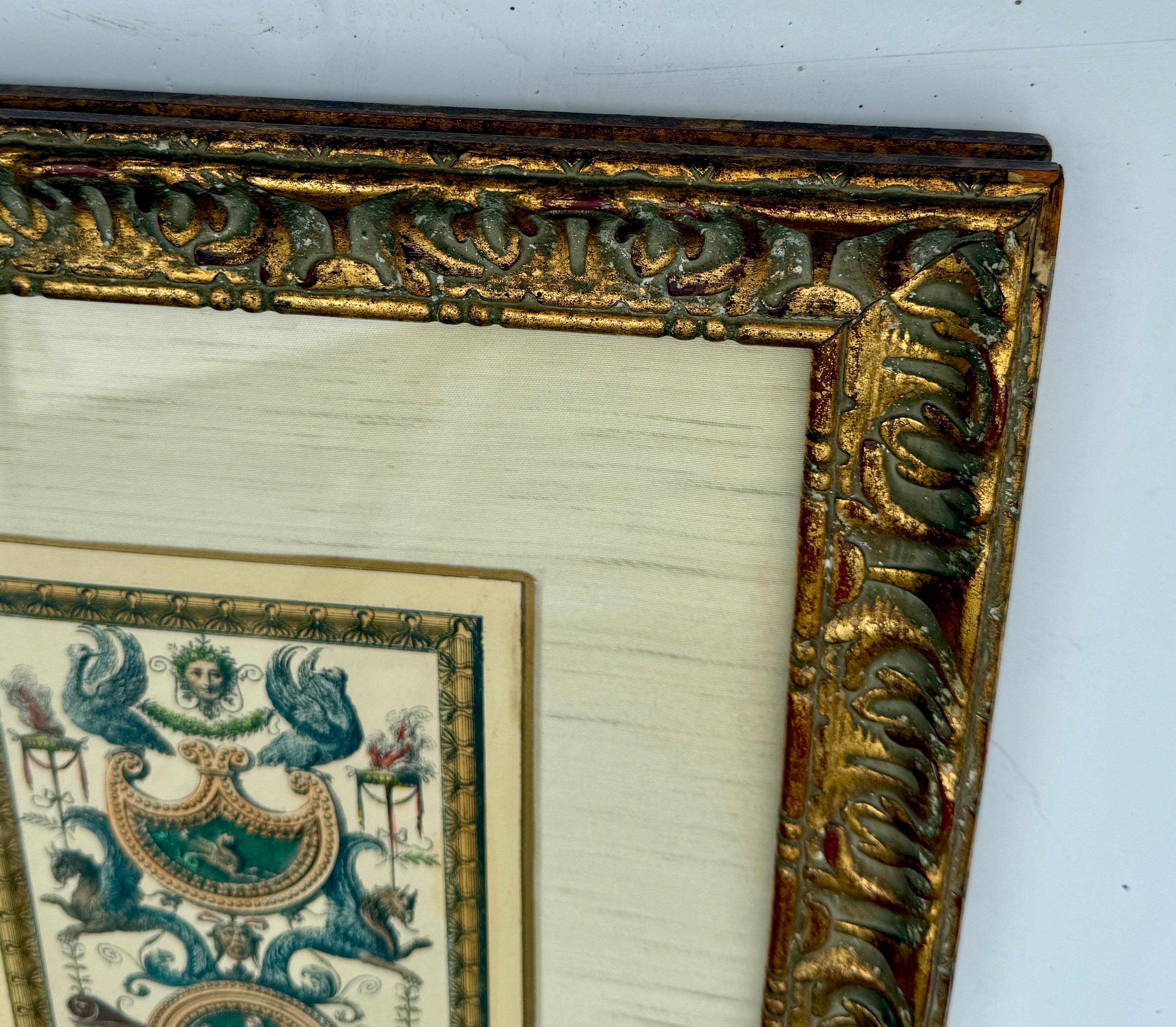 Antique Raffaello Hand Colored Lithograph Etching in Gilt Frame For Sale 4