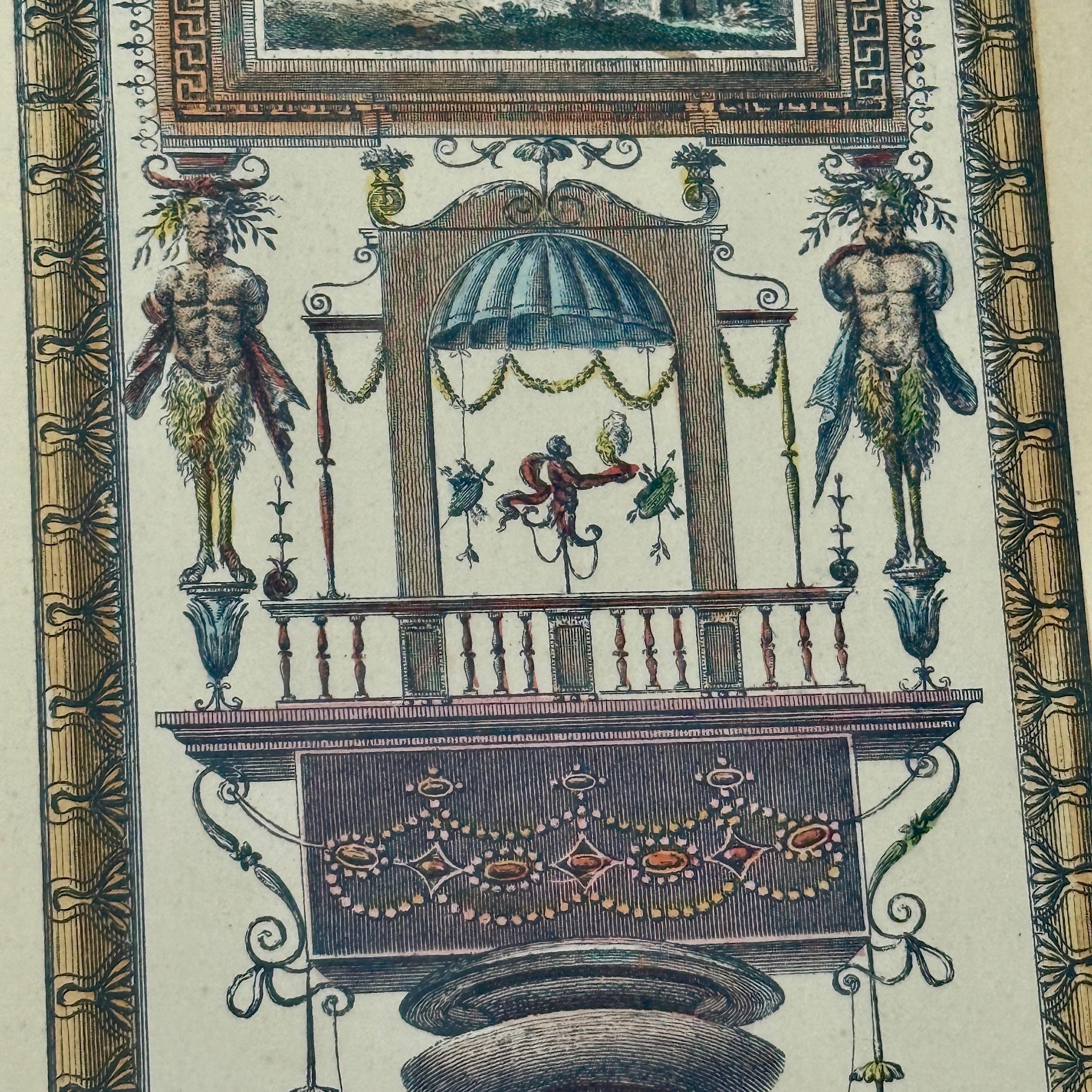 Antique Raffaello Hand Colored Lithograph Etching in Gilt Frame For Sale 5