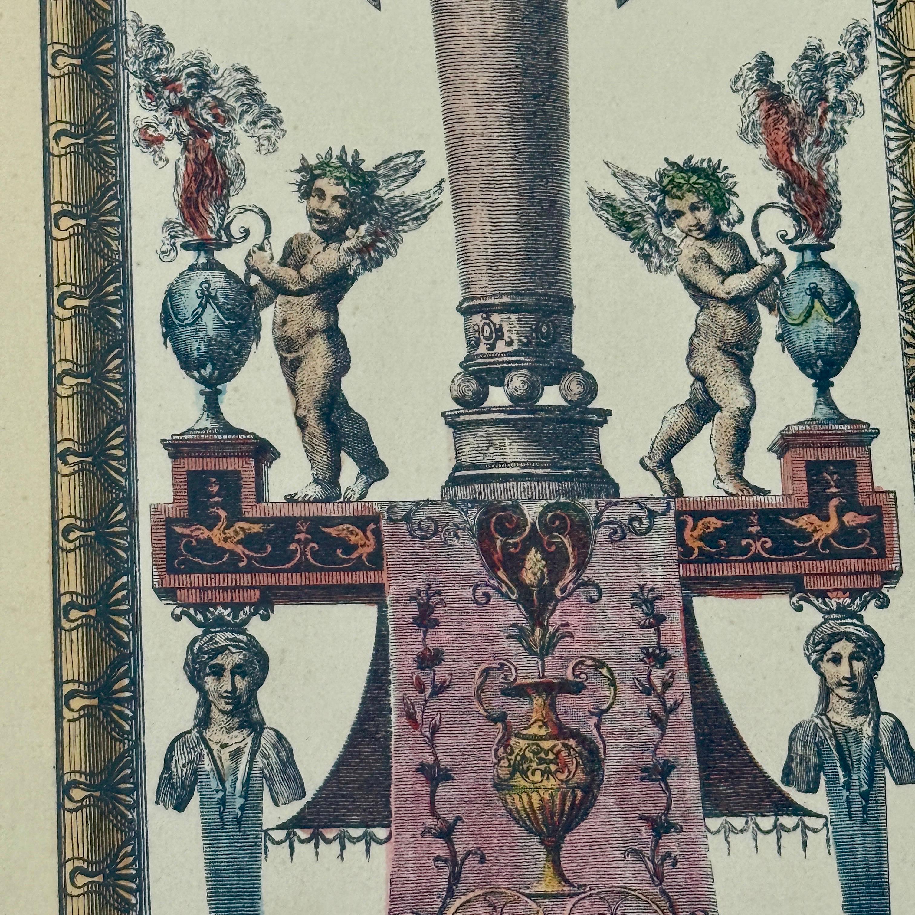 Antique Raffaello Hand Colored Lithograph Etching in Gilt Frame For Sale 9