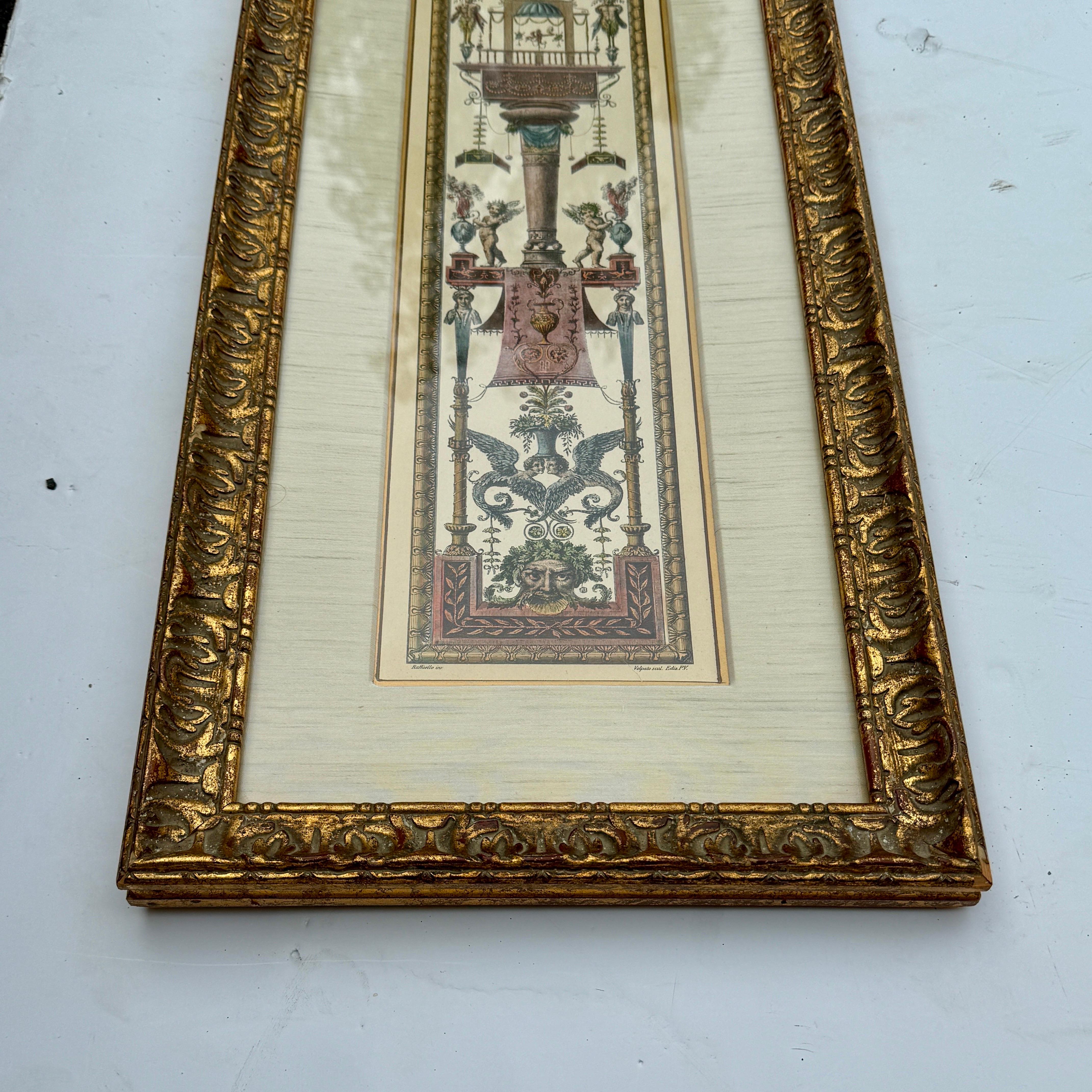 Antique Raffaello Hand Colored Lithograph Etching in Gilt Frame For Sale 12