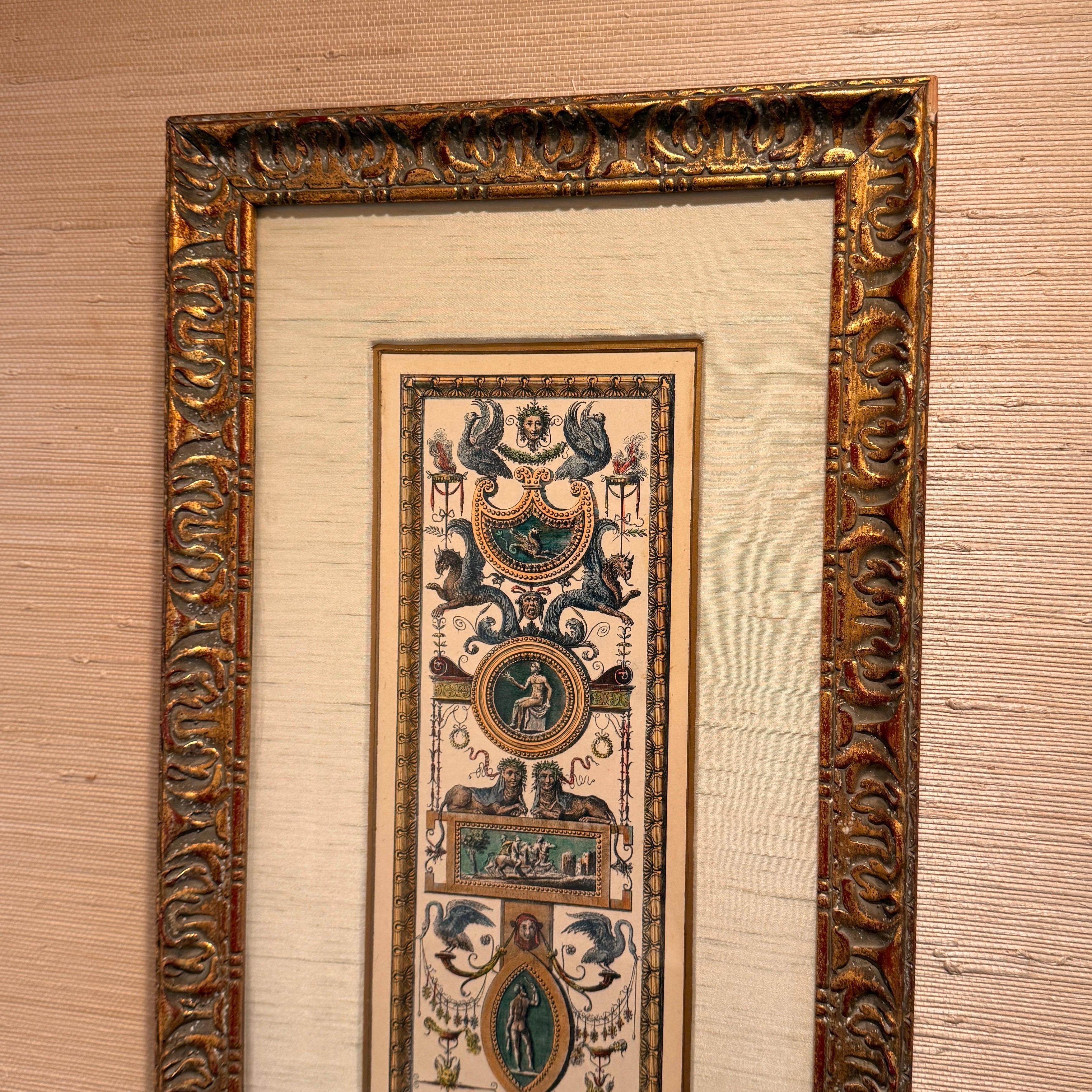 Neoclassical Antique Raffaello Hand Colored Lithograph Etching in Gilt Frame For Sale