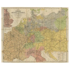 Ancienne carte ferroviaire pliante de l'Europe centrale par Müller, 1870