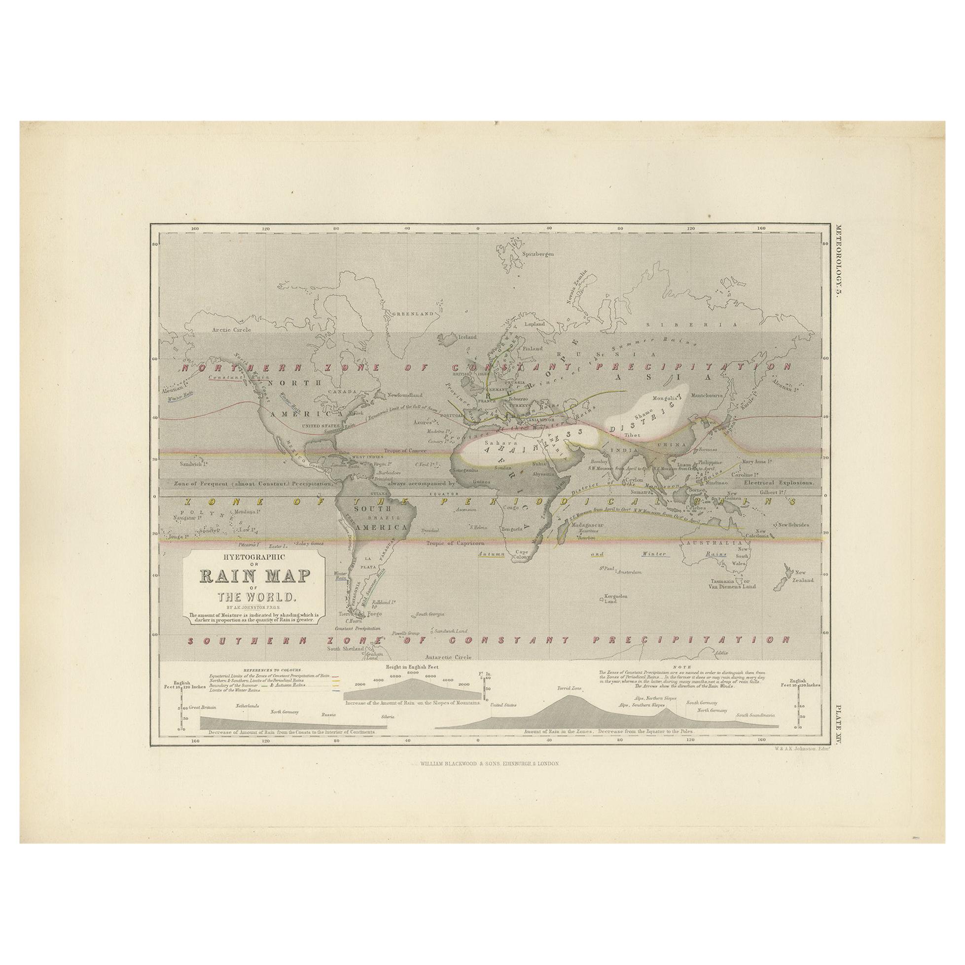Antique Rain Map of the World by Johnston '1850'
