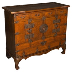 Ancienne commode surélevée coréenne, orme, poire, meuble d'appoint en laiton, style victorien, vers 1880