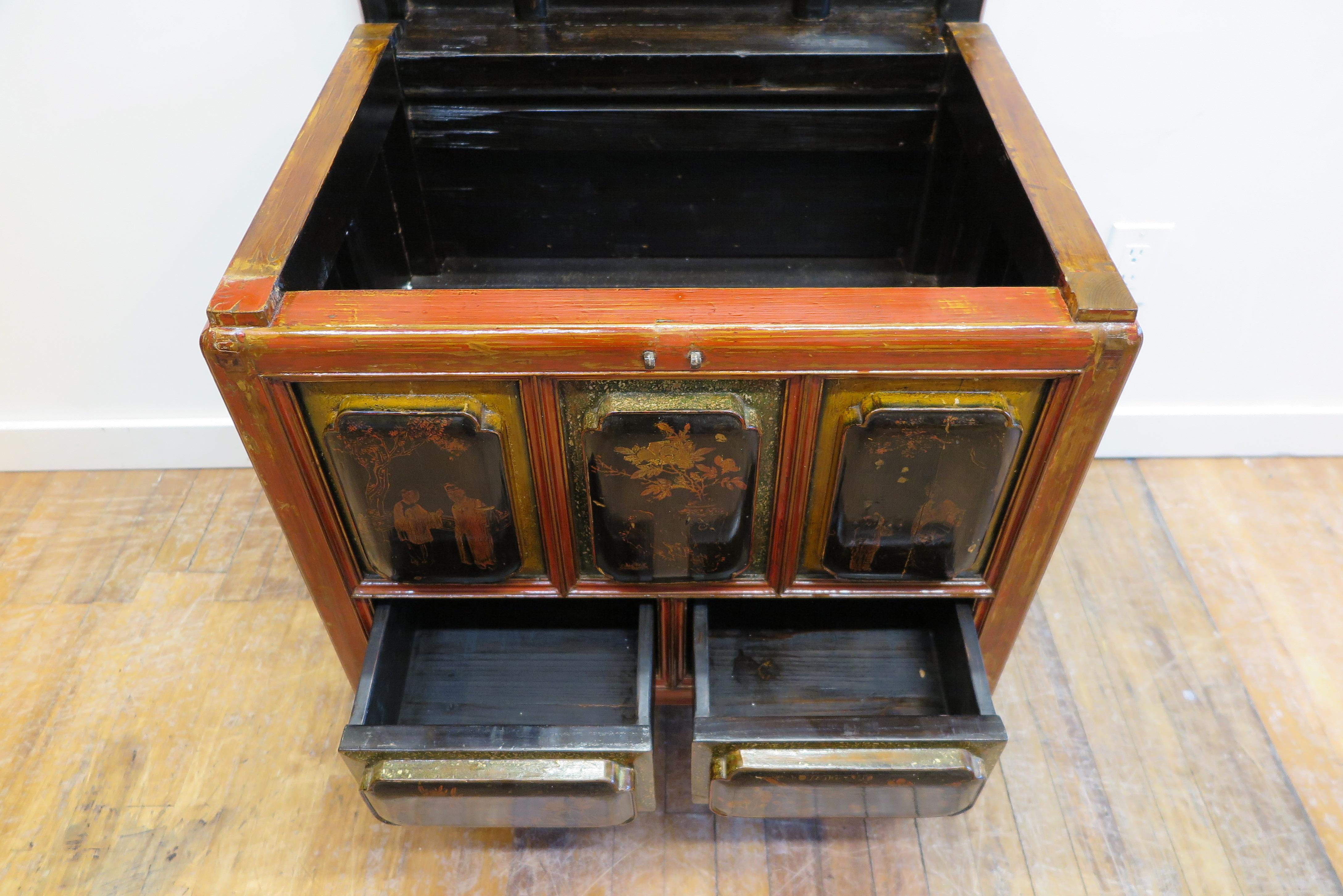 Wood Antique Raised Panel Chest with Drawers For Sale