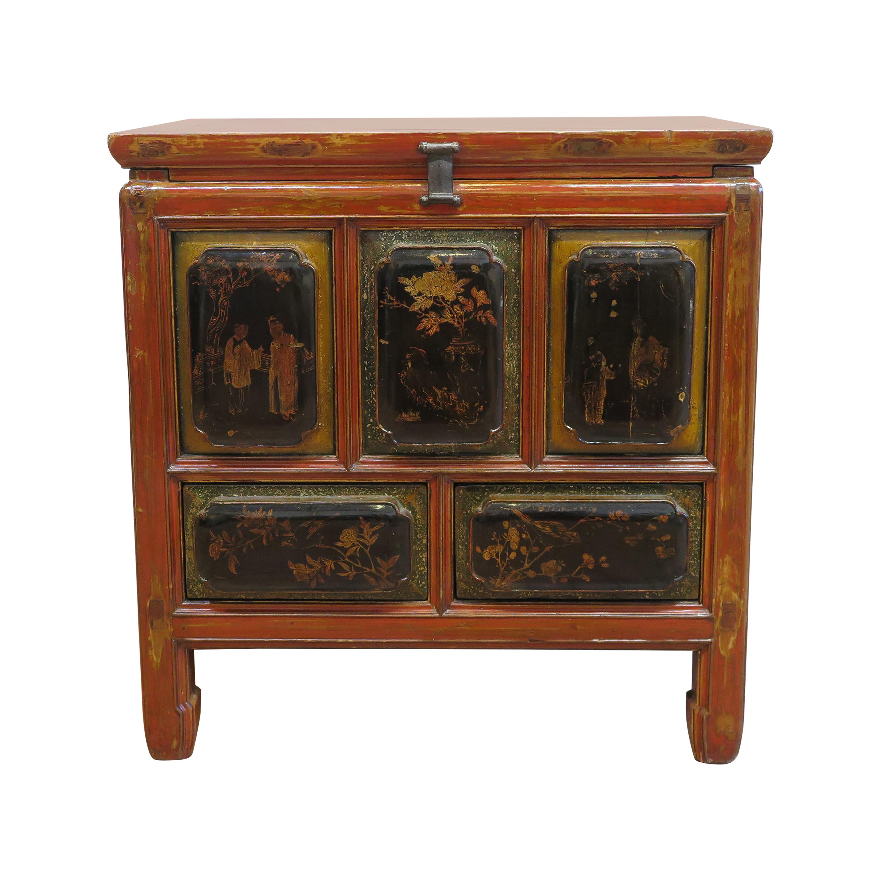 Antique Raised Panel Chest with Drawers For Sale