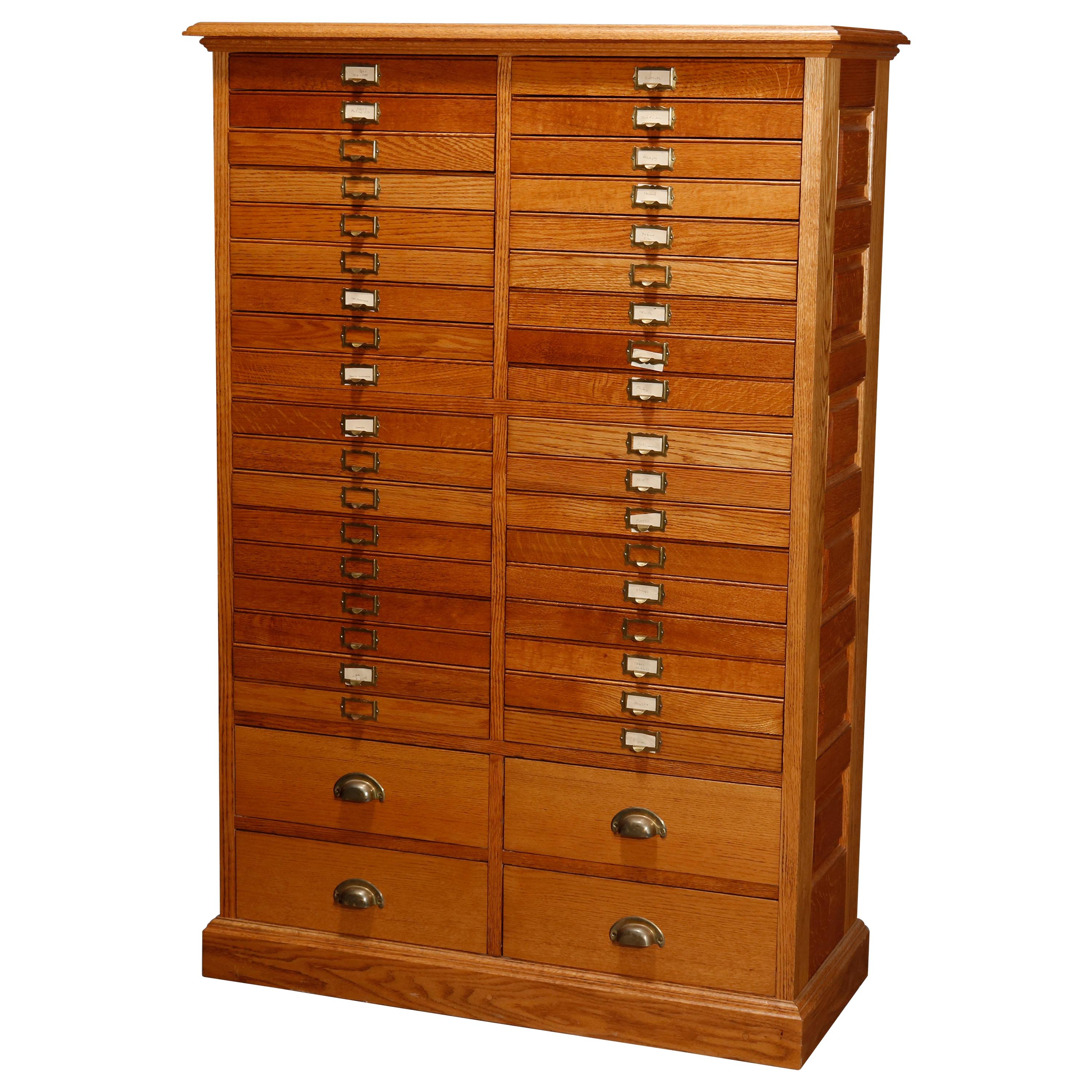 Antique Raised Panel Oak 40-Drawer File Cabinet, 20th Century