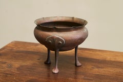 Antique Raised Three Legged Bowl in Hand Hammered Copper
