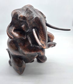 Sculpture indienne antique représentant un éléphant, en bois sculpté à la main, datant de la période Raj, vers 1890