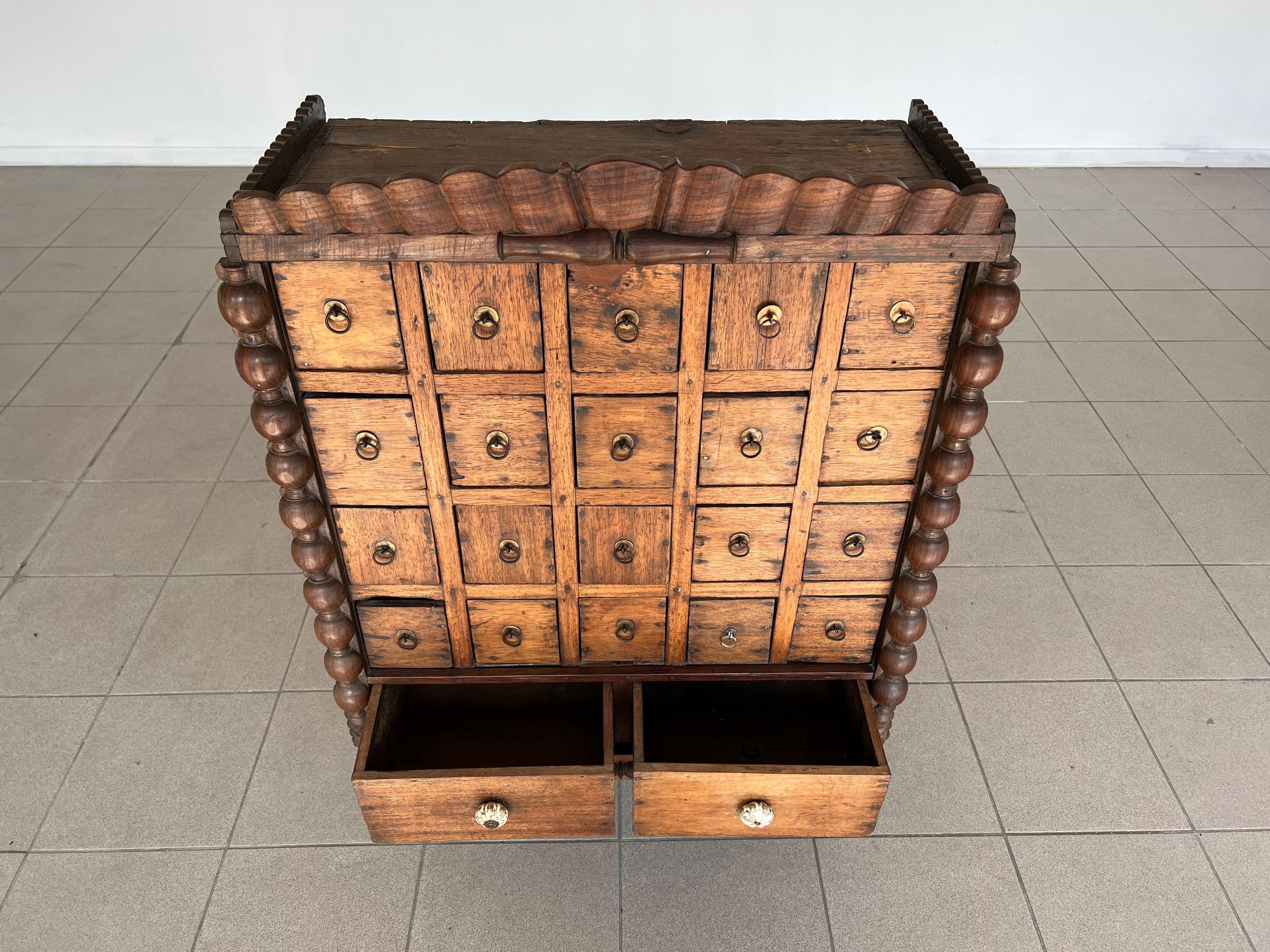 Asian Antique Rajastan Apothecary or Jewelry Chest of Drawers
