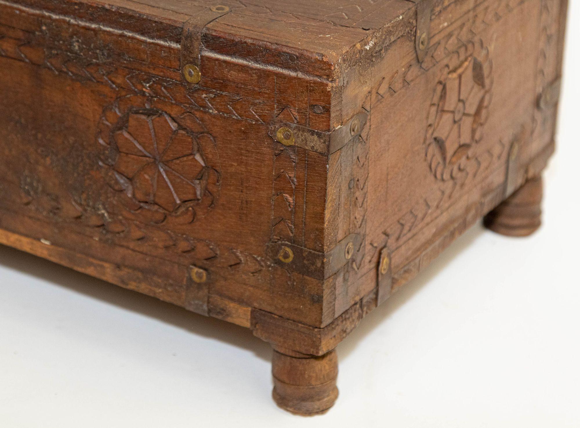 Antique Rajasthani Footed Chest Box India 1900's For Sale 9