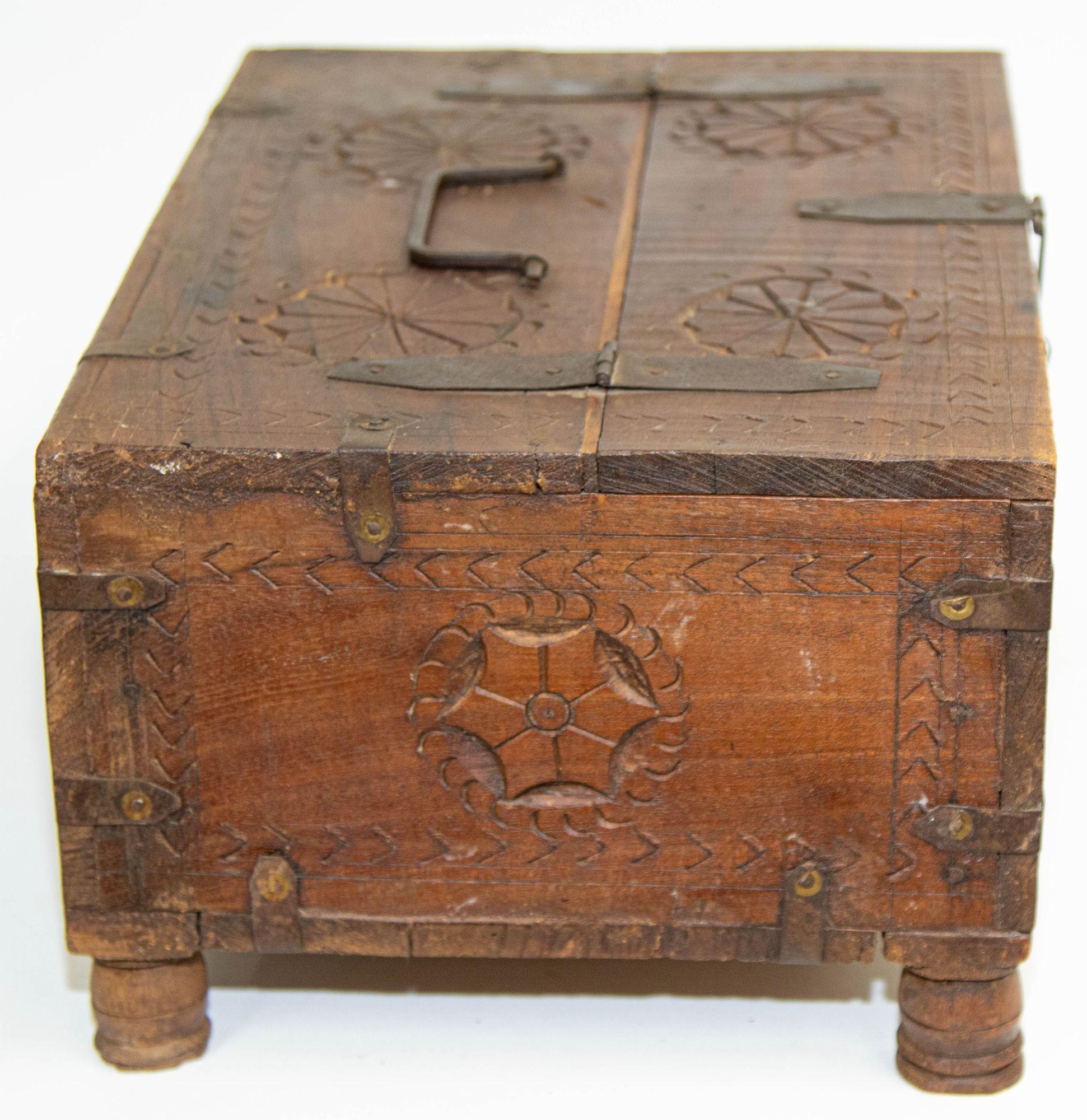 Antique Rajasthani Footed Chest Box India 1900's For Sale 11