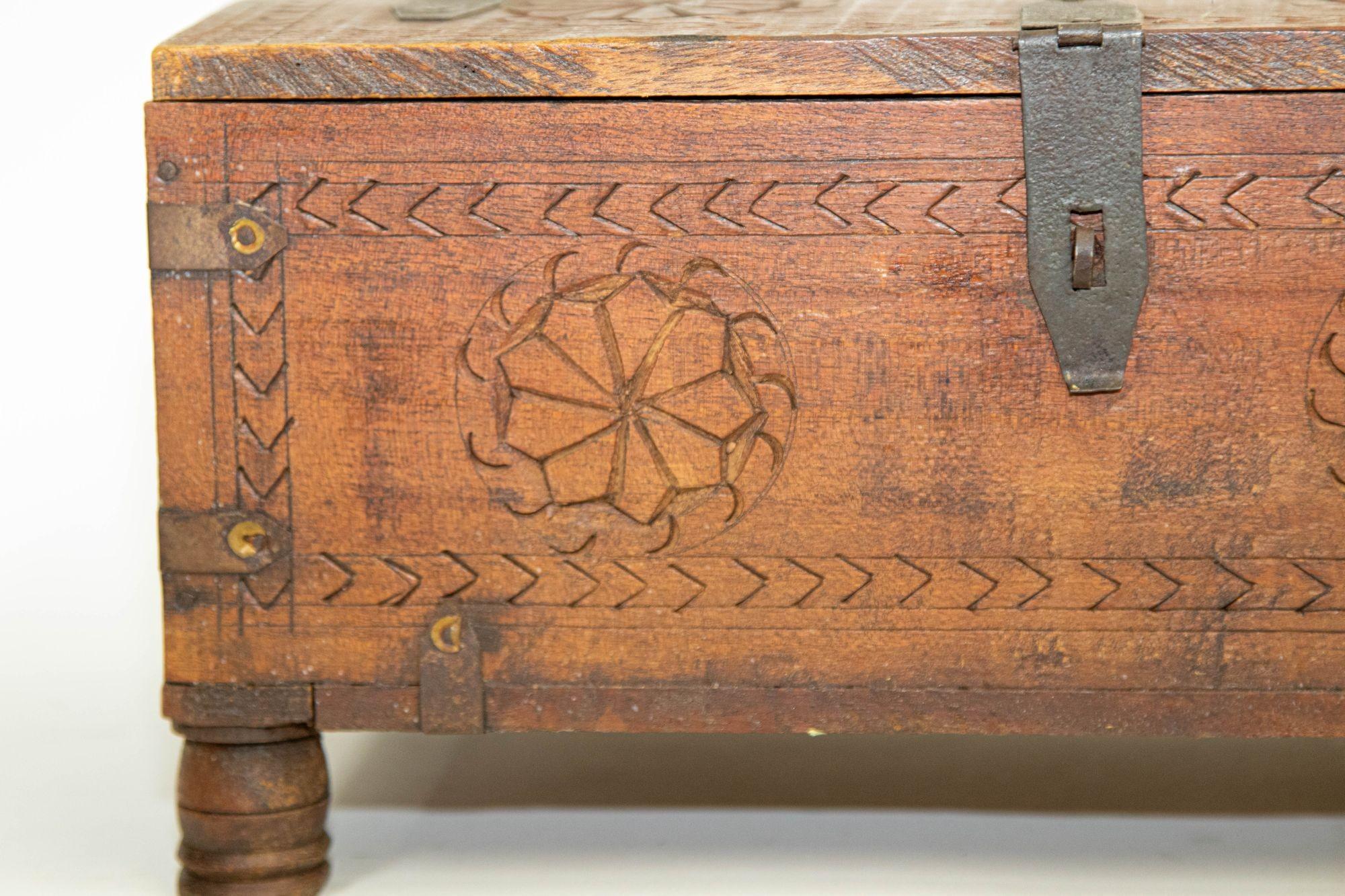 Folk Art Antique Rajasthani Footed Chest Box India 1900's For Sale