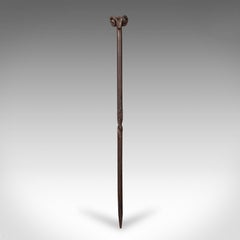 Antique Ram's Head Fire Poker, English Wrought Iron, Aries, Fireplace, Edwardian