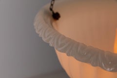 Antique Ram's Head Moonstone Glass Plafonnier Light Pendant, C.1920