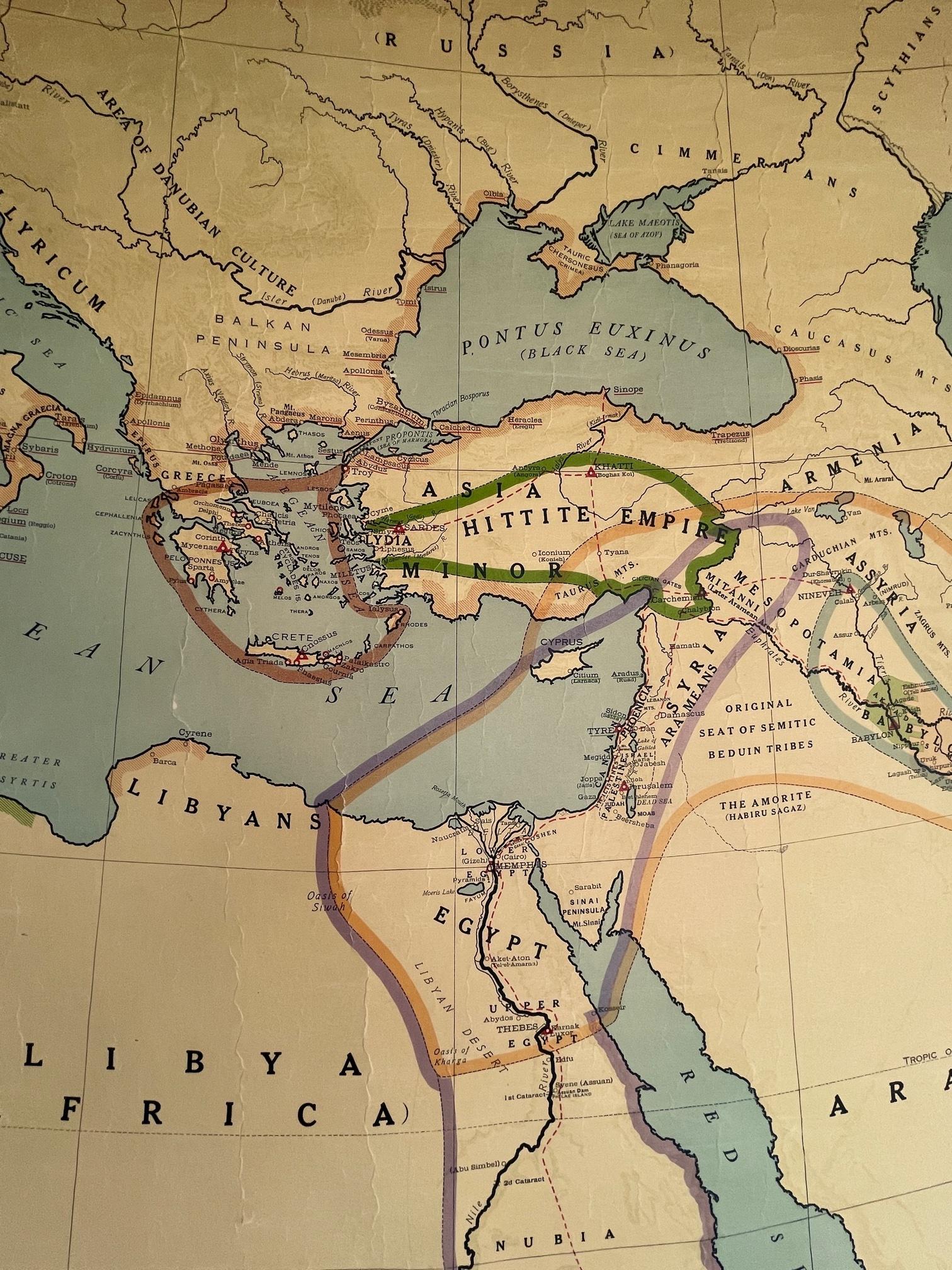 Fabric Antique Rand McNally & Company Schoolmap. Ancient Oriental Empires. Historical For Sale
